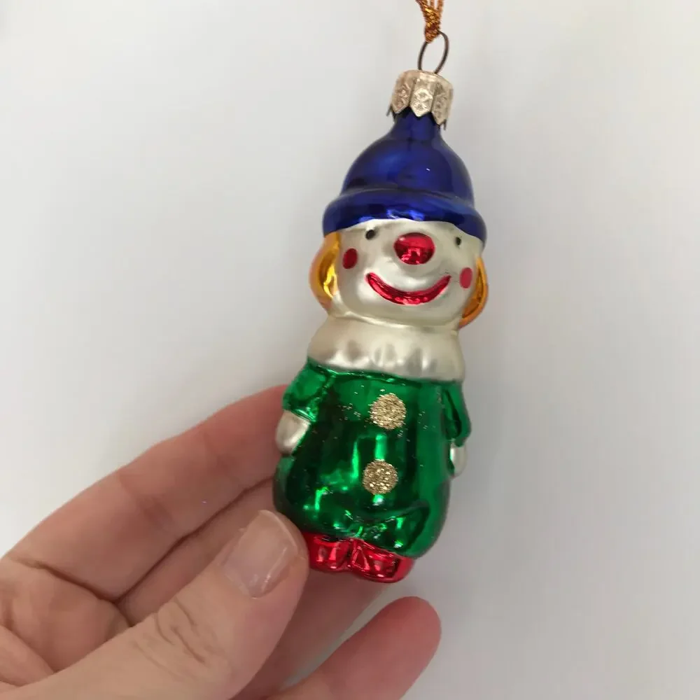 Vintage Clown Hand-Blown Glass Christmas Ornament, Czech Republic